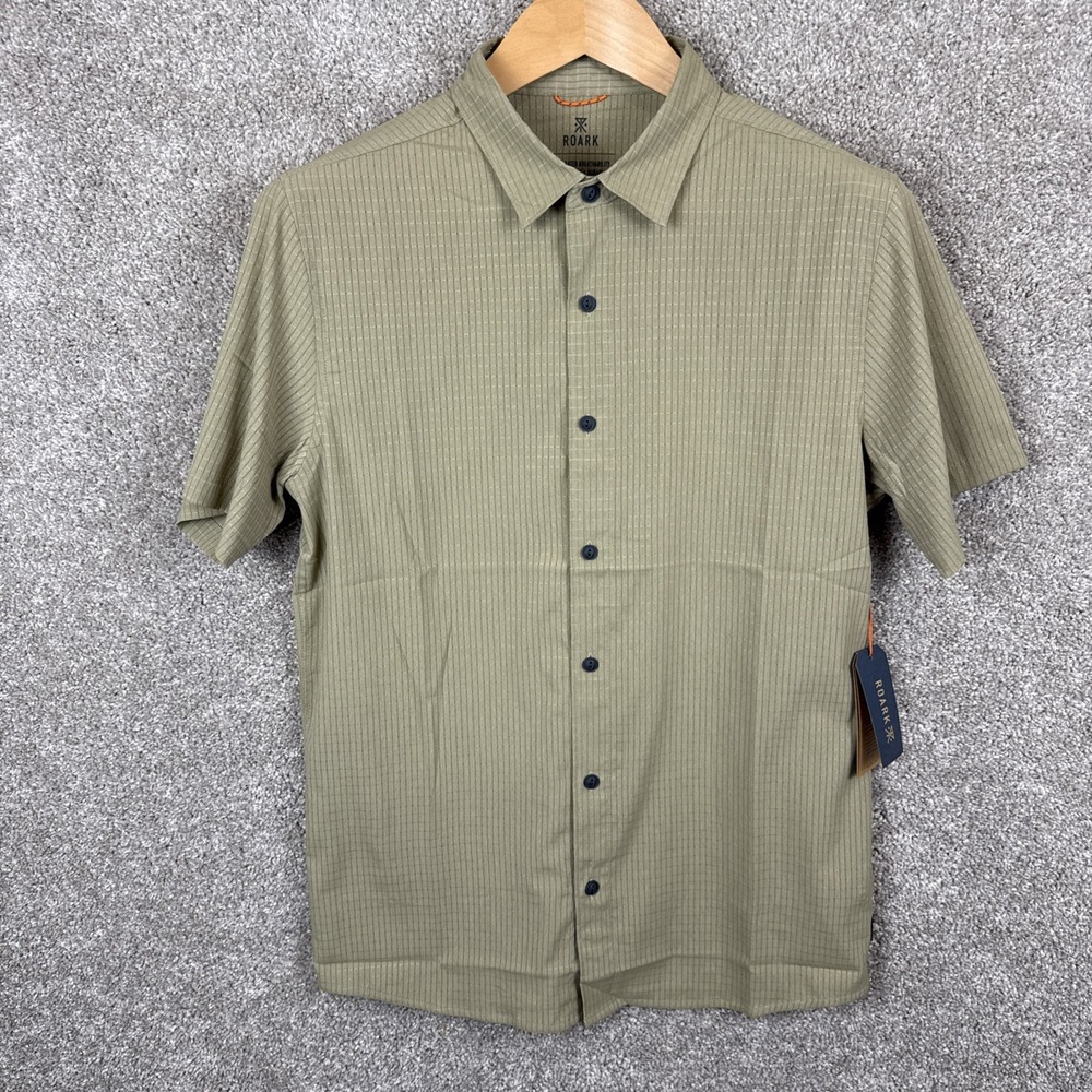 Roark Bless Up Mens Small Perforated Short Sleeve Button Shirt Dusty Green NEW